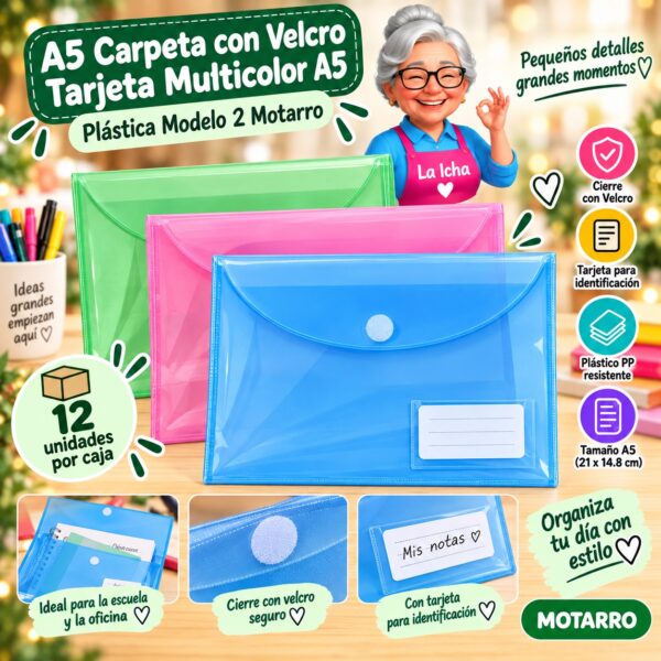 RI-0008201 A5 Carpeta con Velcro Tarjeta Multicolor A5 Plástica Modelo 2 Motarro