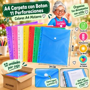 RI-0008205 A4 Carpeta con Boton 11 Perforaciones Colores A4 Motarro