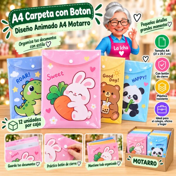 RI-0008208 A4 Carpeta con Boton Diseño Animado A4 Motarro
