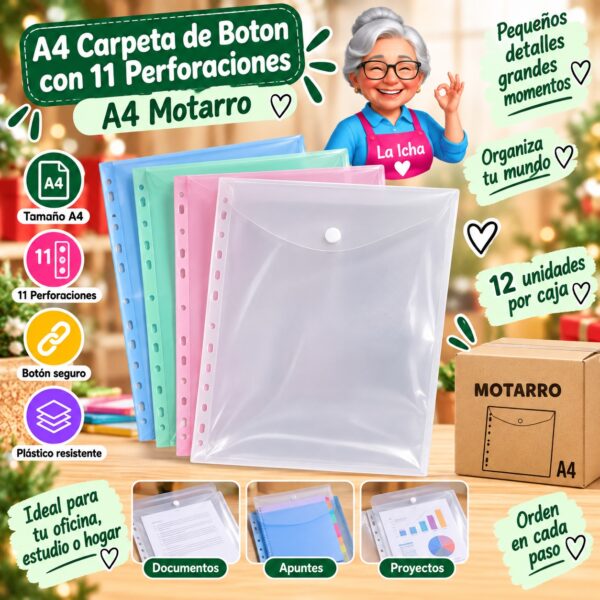 RI-0008214 A4 Carpeta de Boton con 11 Perforaciones A4 Motarro