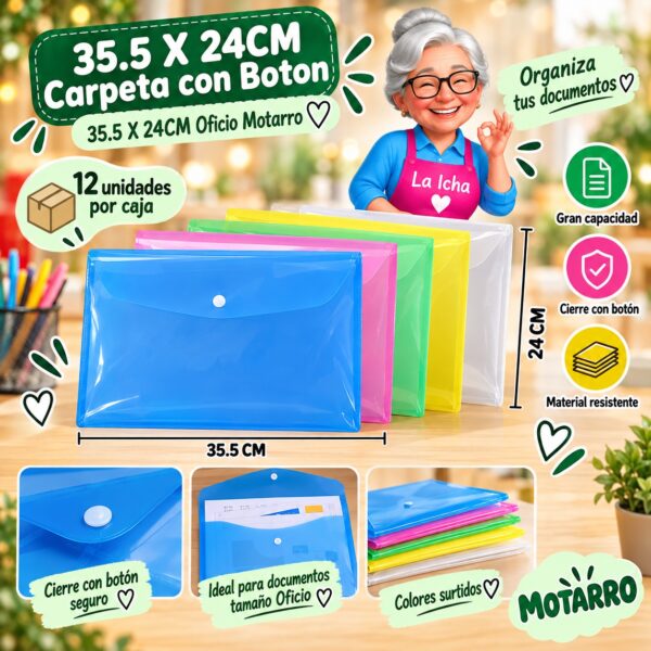 RI-0008221 35.5 X 24CM Carpeta con Boton 35.5 X 24CM Oficio Motarro