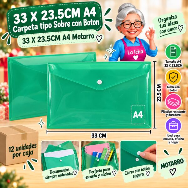 RI-0008222 33 X 23.5CM A4 Carpeta tipo Sobre con Boton 33 X 23.5CM A4 Motarro