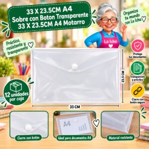 RI-0008223 33 X 23.5CM A4 Sobre con Boton Transparente 33 X 23.5CM A4 Motarro