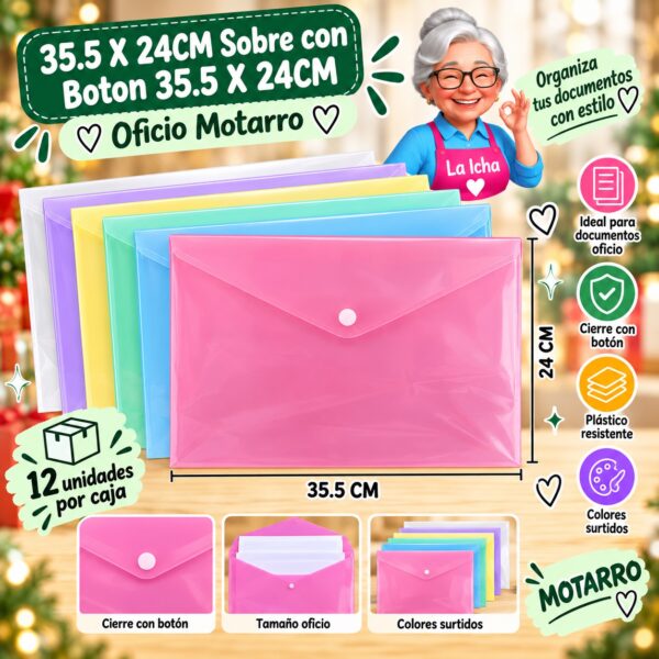 RI-0008224 35.5 X 24CM Sobre con Boton 35.5 X 24CM Oficio Motarro