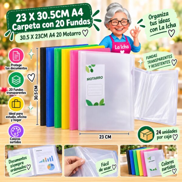 RI-0008229 23 X 30.5CM A4 Carpeta con 20 Fundas 30.5 X 23CM A4 20 Motarro