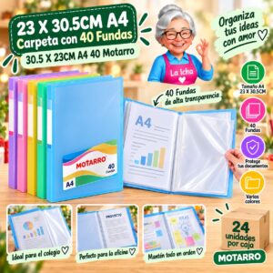 23 X 30.5CM A4 Carpeta con 40 Fundas 30.5 X 23CM A4 40 Motarro
