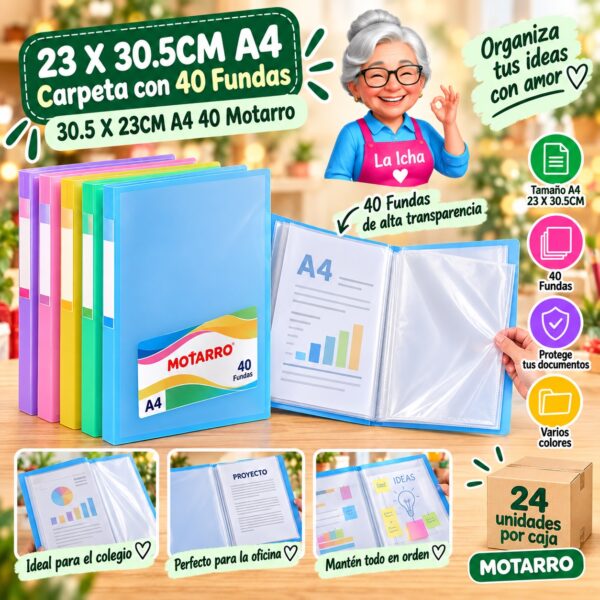 RI-0008230 23 X 30.5CM A4 Carpeta con 40 Fundas 30.5 X 23CM A4 40 Motarro