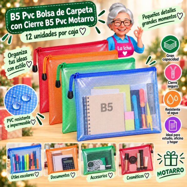 RI-0008242 B5 Pvc Bolsa de Carpeta con Cierre B5 Pvc Motarro