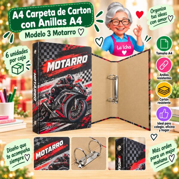 RI-0008251 A4 Carpeta de Carton con Anillas A4 Modelo 3 Motarro