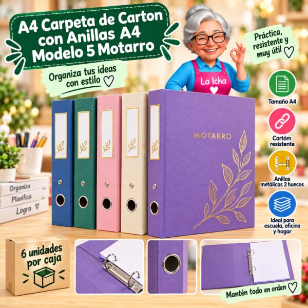 RI-0008253 A4 Carpeta de Carton con Anillas A4 Modelo 5 Motarro