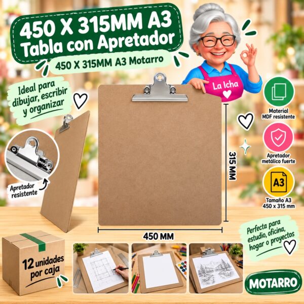 RI-0008259 450 X 315MM A3 Tabla con Apretador 450 X 315MM A3 Motarro