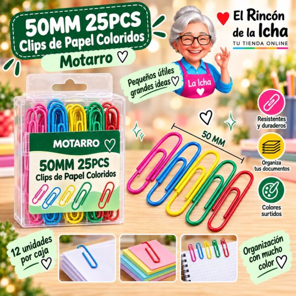 RI-0008283 50MM 25PCS Clips de Papel Coloridos Motarro