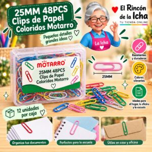 25MM 48PCS Clips de Papel Coloridos Motarro