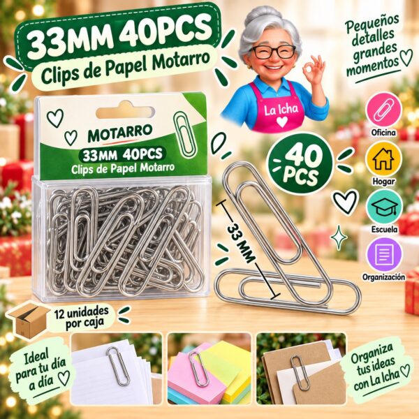 RI-0008285 33MM 40PCS Clips de Papel Motarro