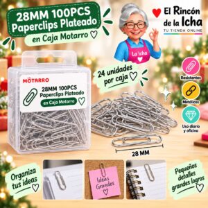 28MM 100PCS Paperclips Plateado en Caja Motarro