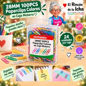 28MM 100PCS Paperclips Colores en Caja Motarro