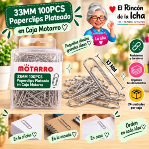 33MM 100PCS Paperclips Plateado en Caja Motarro