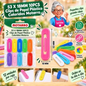 53 X 18MM 10PCS Clips de Papel Plástico Coloridos Motarro