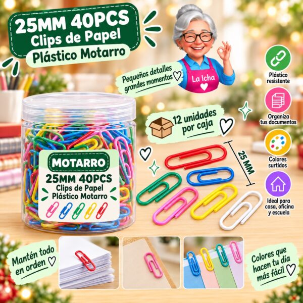 RI-0008291 25MM 40PCS Clips de Papel Plástico Motarro