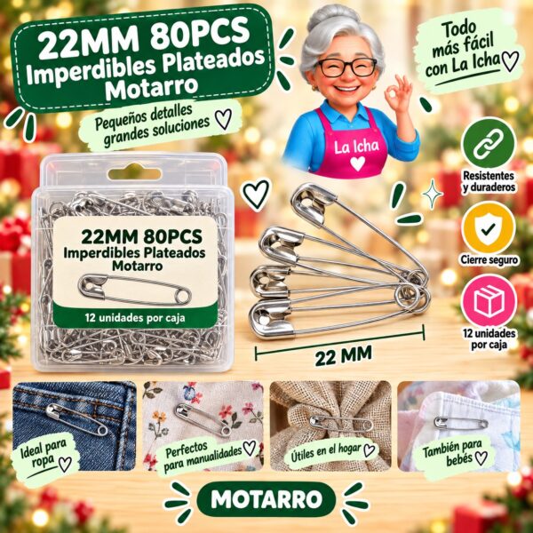 RI-0008297 22MM 80PCS Imperdibles Plateados Motarro