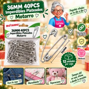 36MM 40PCS Imperdibles Plateados Motarro