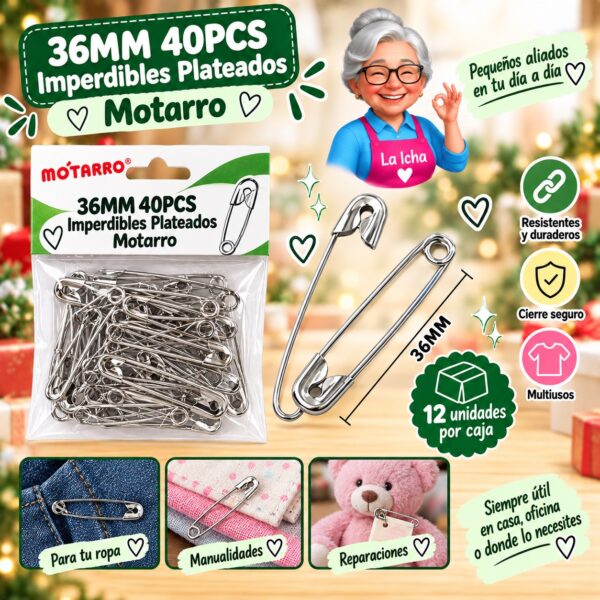 RI-0008298 36MM 40PCS Imperdibles Plateados Motarro