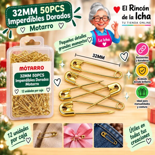 RI-0008302 32MM 50PCS Imperdibles Dorados Motarro