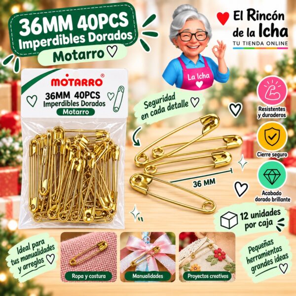 RI-0008303 36MM 40PCS Imperdibles Dorados Motarro