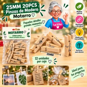 25MM 20PCS Pinzas de Madera Motarro