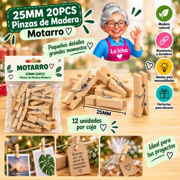 RI-0008308 25MM 20PCS Pinzas de Madera Motarro