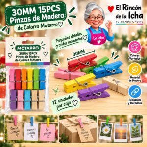 30MM 15PCS Pinzas de Madera de Colores Motarro
