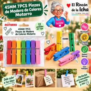 45MM 7PCS Pinzas de Madera de Colores Motarro