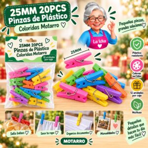 25MM 20PCS Pinzas de Plástico Coloridas Motarro