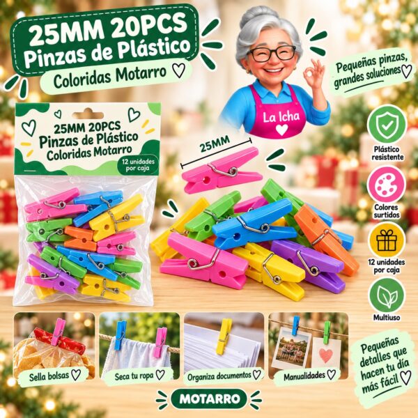 25MM 20PCS Pinzas de Plástico Coloridas Motarro