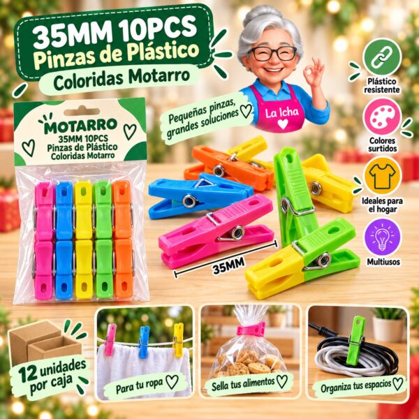 RI-0008317 35MM 10PCS Pinzas de Plástico Coloridas Motarro