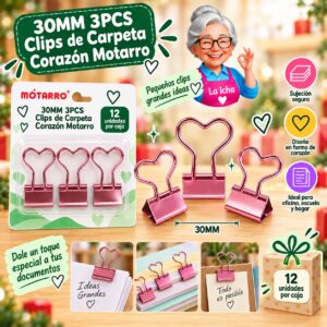 30MM 3PCS Clips de Carpeta Corazón Motarro