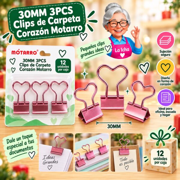 RI-0008321 30MM 3PCS Clips de Carpeta Corazón Motarro