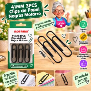 41MM 3PCS Clips de Papel Negros Motarro