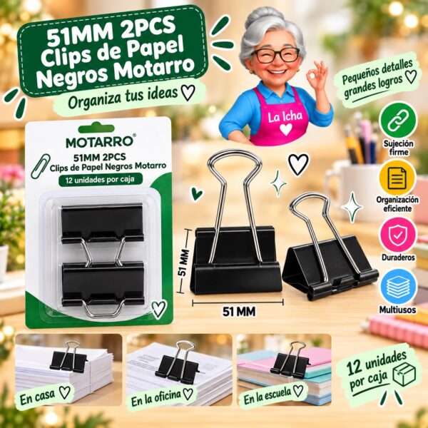 RI-0008326 51MM 2PCS Clips de Papel Negros Motarro