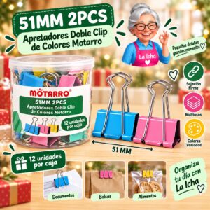 51MM 2PCS Apretadores Doble Clip de Colores Motarro