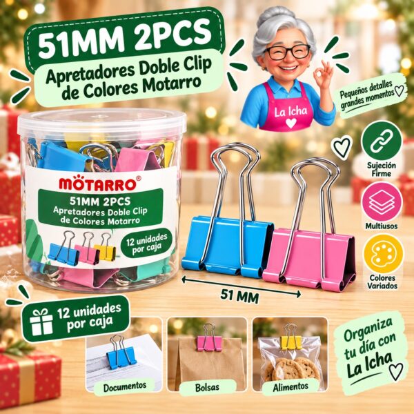 51MM 2PCS Apretadores Doble Clip de Colores Motarro