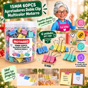 15MM 60PCS Apretadores Doble Clip Multicolor Motarro
