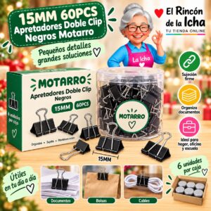 15MM 60PCS Apretadores Doble Clip Negros Motarro