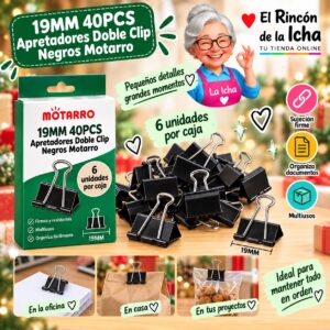 19MM 40PCS Apretadores Doble Clip Negros Motarro