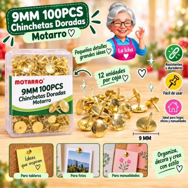 RI-0008348 9MM 100PCS Chinchetas Doradas Motarro