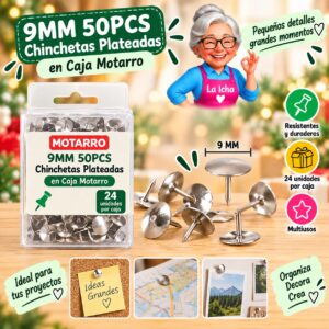 RI-0008351 9MM 50PCS Chinchetas Plateadas en Caja Motarro