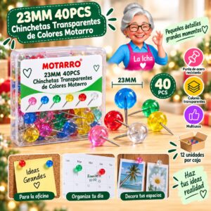 RI-0008355 23MM 40PCS Chinchetas Transparentes de Colores Motarro