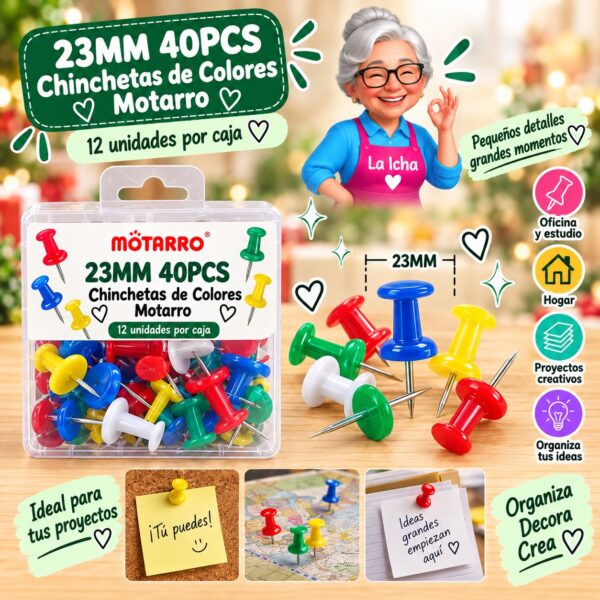 RI-0008356 23MM 40PCS Chinchetas de Colores Motarro
