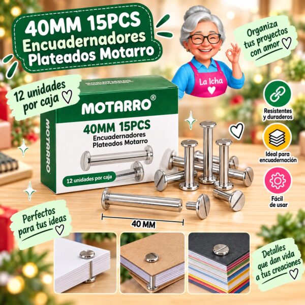 RI-0008362 40MM 15PCS Encuadernadores Plateados Motarro