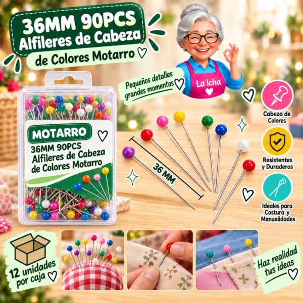 RI-0008363 36MM 90PCS Alfileres de Cabeza de Colores Motarro